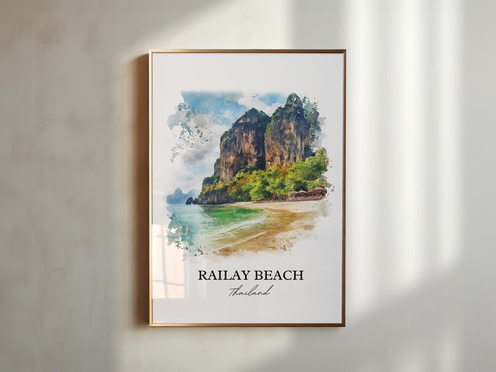 Railay Beach Wall Art, Rai Leh Thailand Print, Thailand Watercolor Art, Railay Beach Gift, Travel Print, Travel Poster, Housewarming Gift