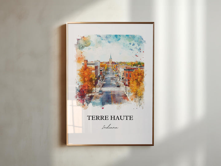 Terre Haute Wall Art, Vigo County Print, Indiana Watercolor Art, Terre Haute IN Gift, Travel Print, Travel Poster, Housewarming Gift
