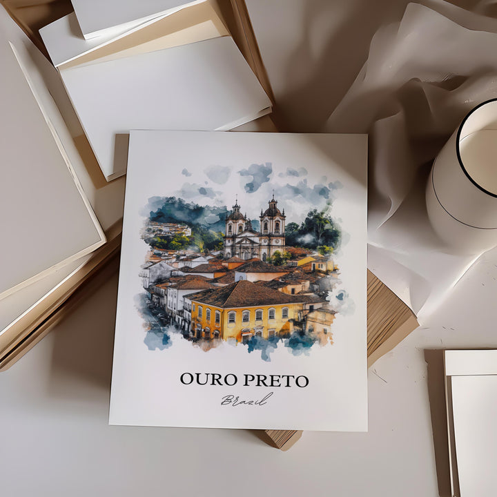 Ouro Preto Wall Art, Ouro Preto Brazil Print, Brazil Watercolor Art, Ouro Preto Gift, Travel Print, Travel Poster, Housewarming Gift