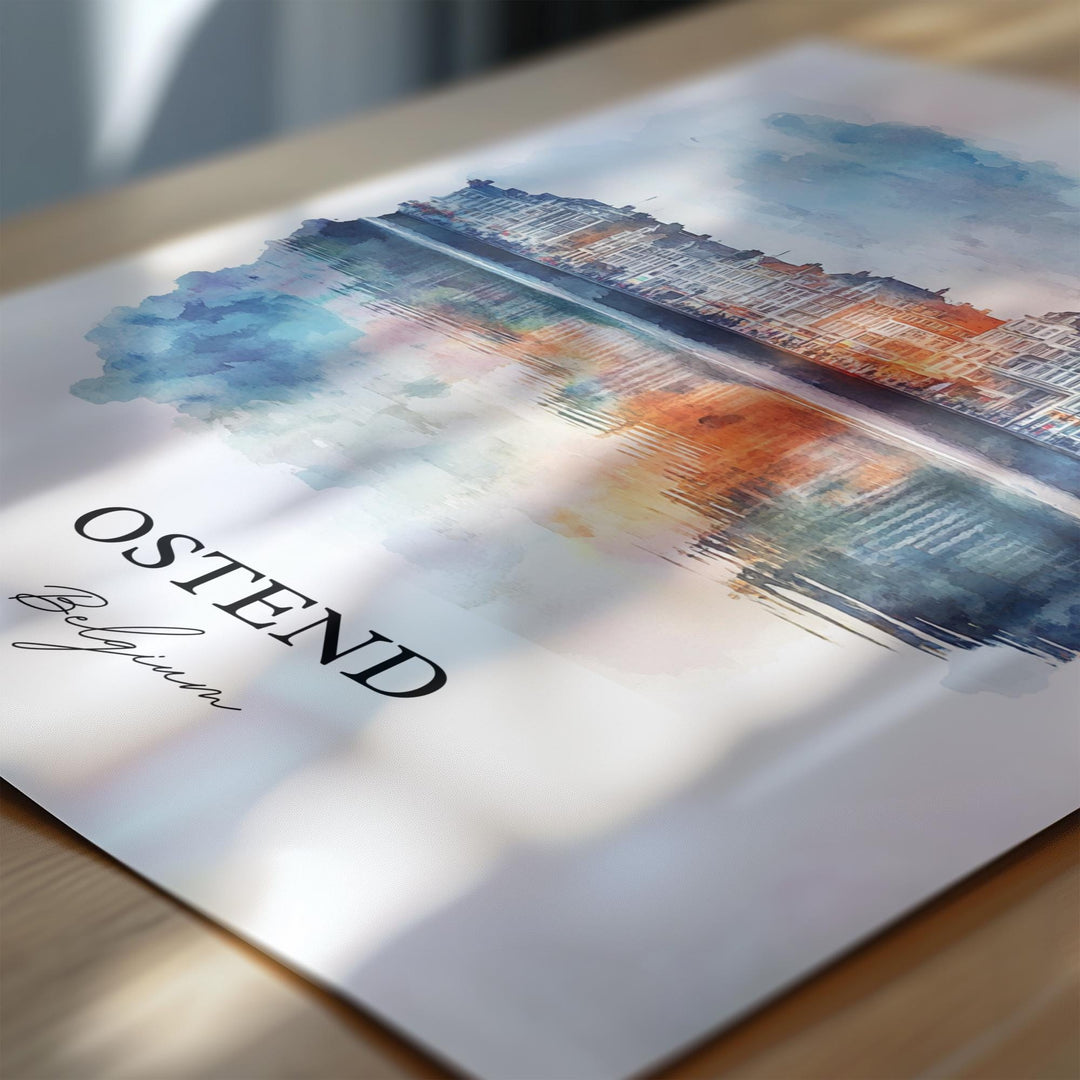 Ostend Wall Art, Belgian Coast Print, Belgium Watercolor Art, Ostend Belgium Gift, Travel Print, Travel Poster, Housewarming Gift
