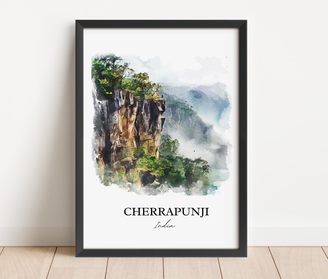 Cherrapunji Wall Art, Meghalaya Print, India Watercolor Art, Cherrapunji India Gift, Travel Print, Travel Poster, Housewarming Gift