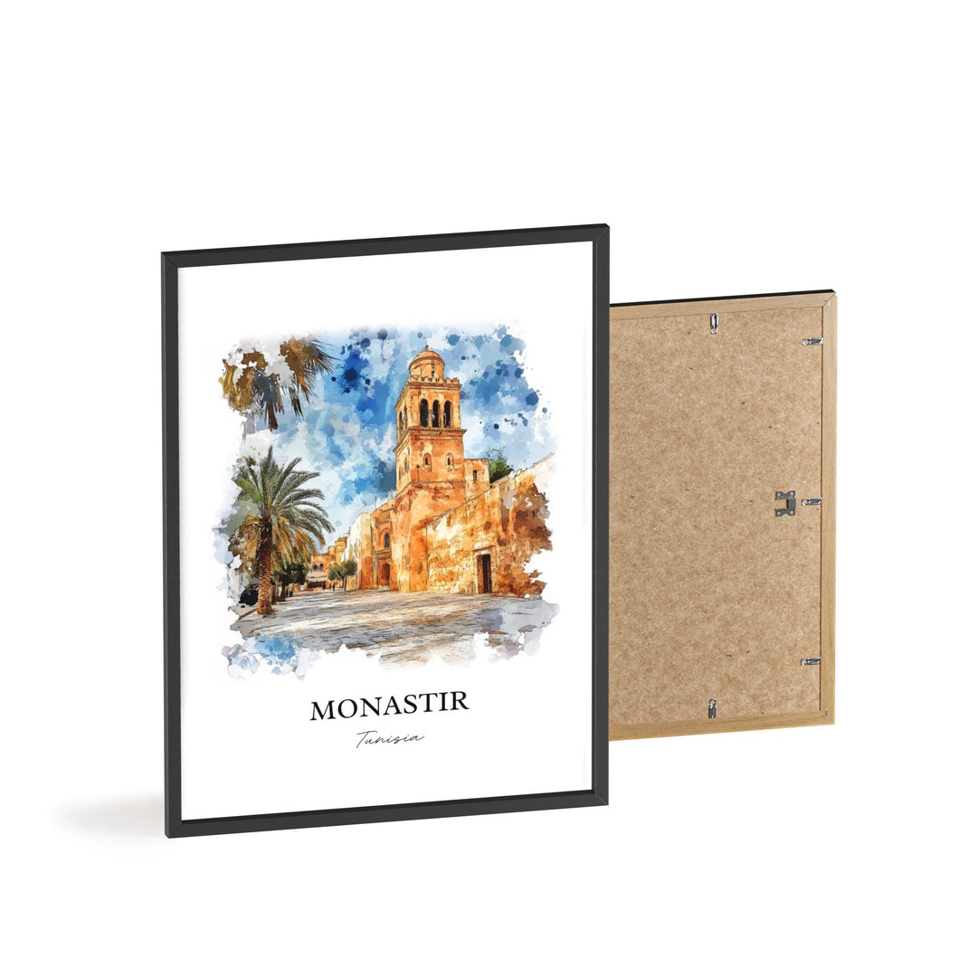Monastir Wall Art, Sahel Area Print, Tunisia Watercolor Art, Monastir Tunisia Gift, Travel Print, Travel Poster, Housewarming Gift