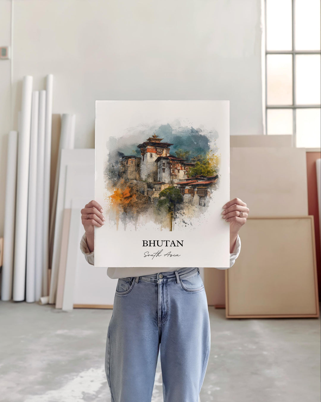 Bhutan Wall Art, Bhutan Print, Bhutan Watercolor Art, Bhutan Gift, Travel Print, Travel Poster, Housewarming Gift