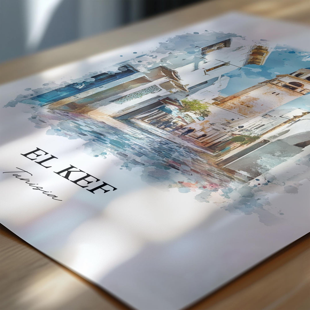 El Kef Tunisia Wall Art, Tunis Print, Tunisia Watercolor Art, El Kef Tunisia Gift, Travel Print, Travel Poster, Housewarming Gift