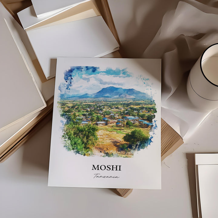 Moshi Tanzania Wall Art, Tanzania Print, Tanzania Watercolor Art, Moshi Gift, Travel Print, Travel Poster, Housewarming Gift