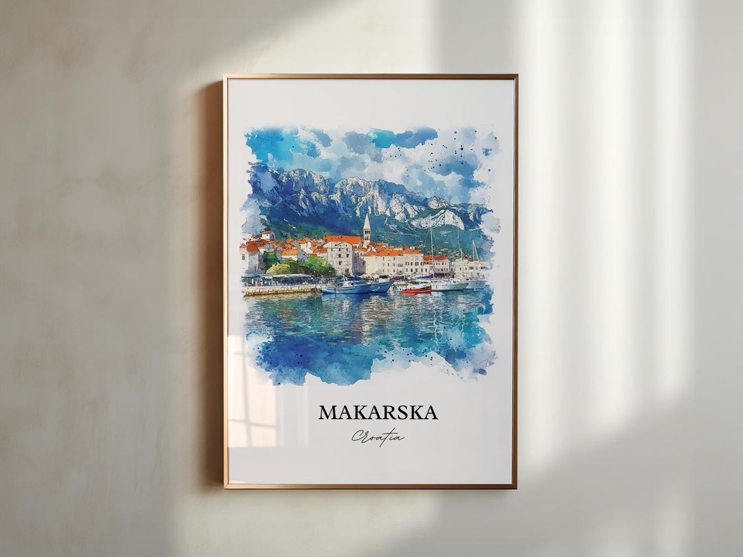 Makarska Wall Art, Dalmatian Coast Print, Croatia Watercolor Art, Makarska Croatia Gift, Travel Print, Travel Poster, Housewarming Gift