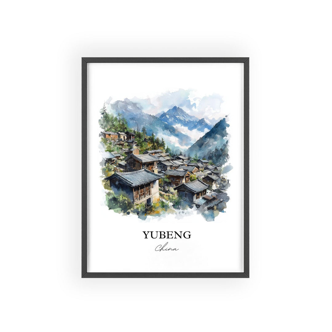 Yubeng China Wall Art, Tibet Print, China Watercolor Art, Yubeng China Gift, Travel Print, Travel Poster, Housewarming Gift