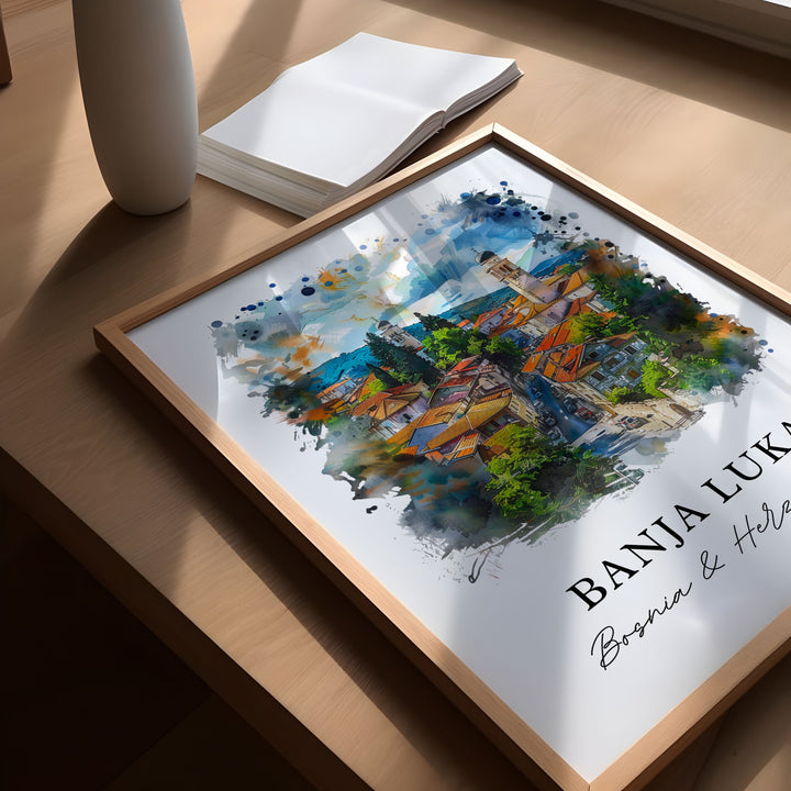 Banja Luka Art, Banja Luka Bosnia Print, Banja Luka Watercolor, Bosnia and Herzegovina Gift, Travel Poster, Housewarming Gift