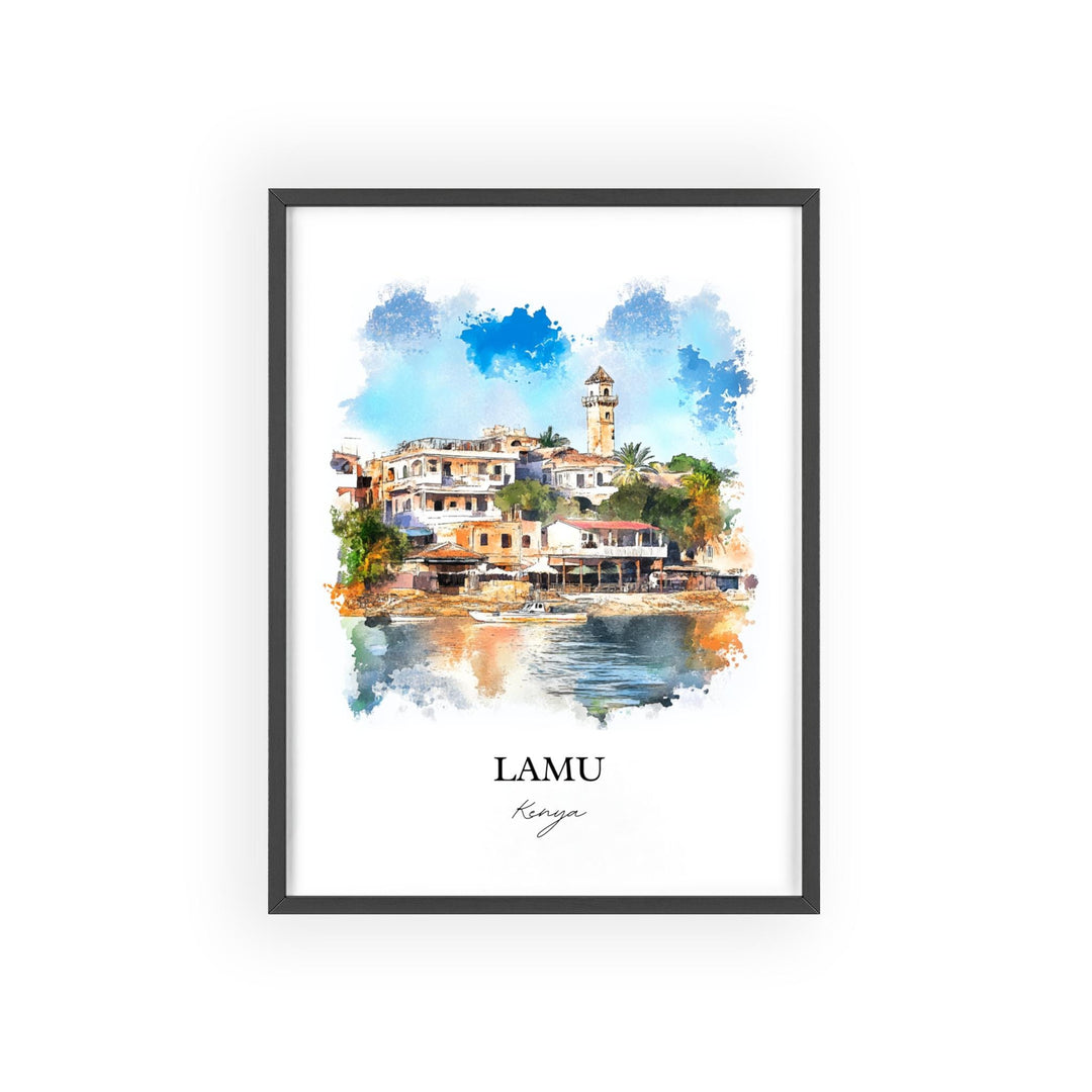 Lamu Kenya Wall Art, Lamu Print, Kenya Watercolor Art, Lamu Kenya Gift, Travel Print, Travel Poster, Housewarming Gift
