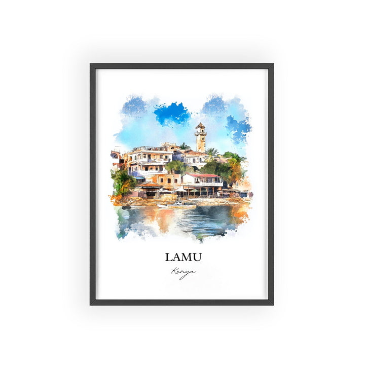 Lamu Kenya Wall Art, Lamu Print, Kenya Watercolor Art, Lamu Kenya Gift, Travel Print, Travel Poster, Housewarming Gift