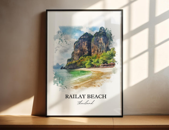 Railay Beach Wall Art, Rai Leh Thailand Print, Thailand Watercolor Art, Railay Beach Gift, Travel Print, Travel Poster, Housewarming Gift