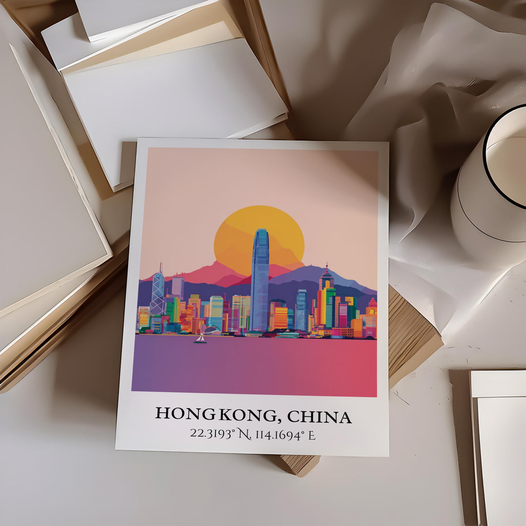 Hong Kong Art, Hong Kong Retro Travel Art, Hong Kong Home Decor, Hong Kong Gift, China Travel Art, HK China Print, Housewarming Gift