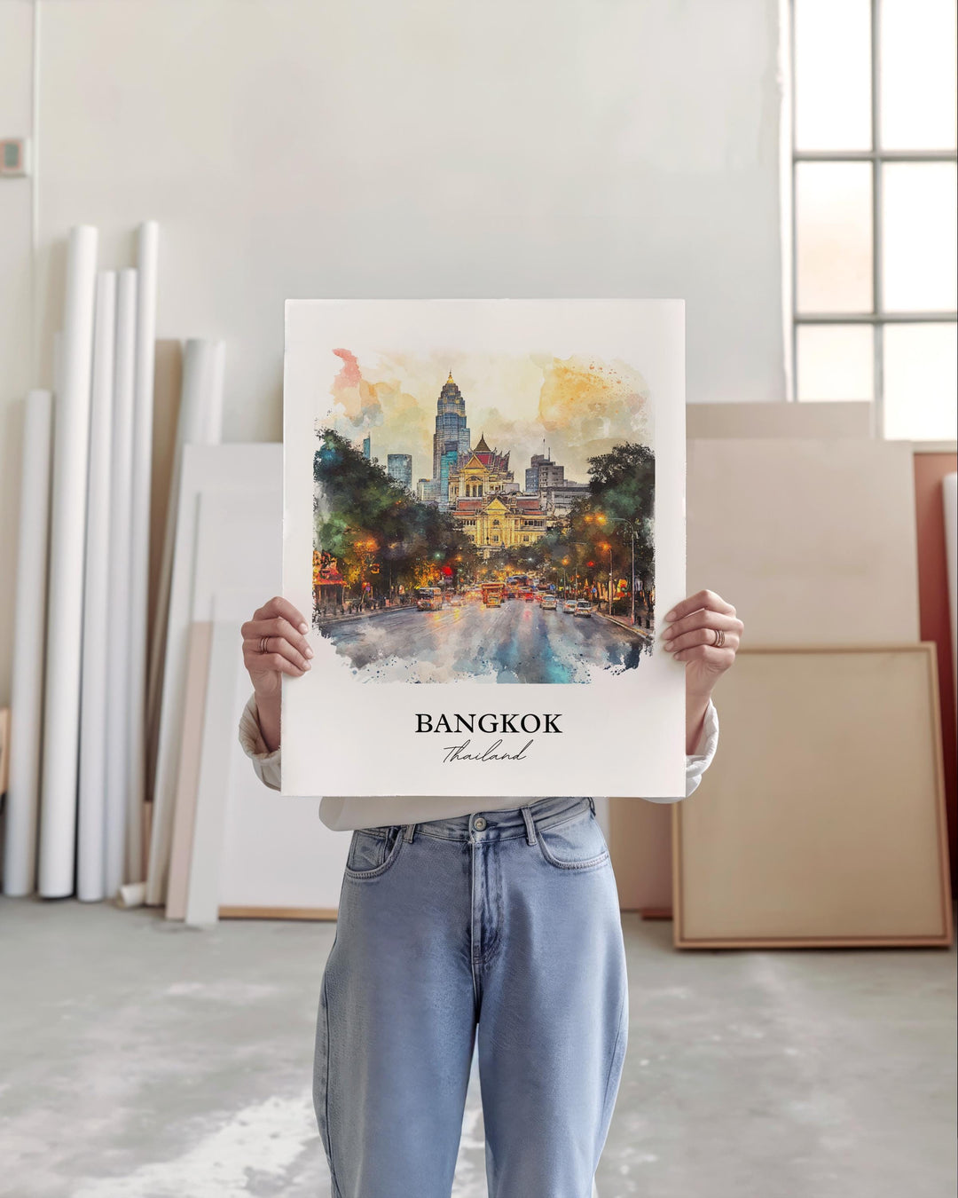 Bangkok Wall Art, Thailand Print, Thailand Watercolor Art, Bangkok Gift, Travel Print, Travel Poster, Housewarming Gift