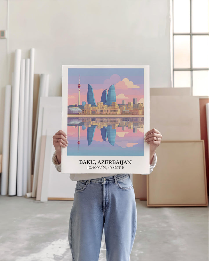 Baku Art, Baku Retro Travel Art, Azerbaijan Home Decor, Azerbaijan Gift, Azerbaijan Travel Art, Travel Prints, Housewarming Gift