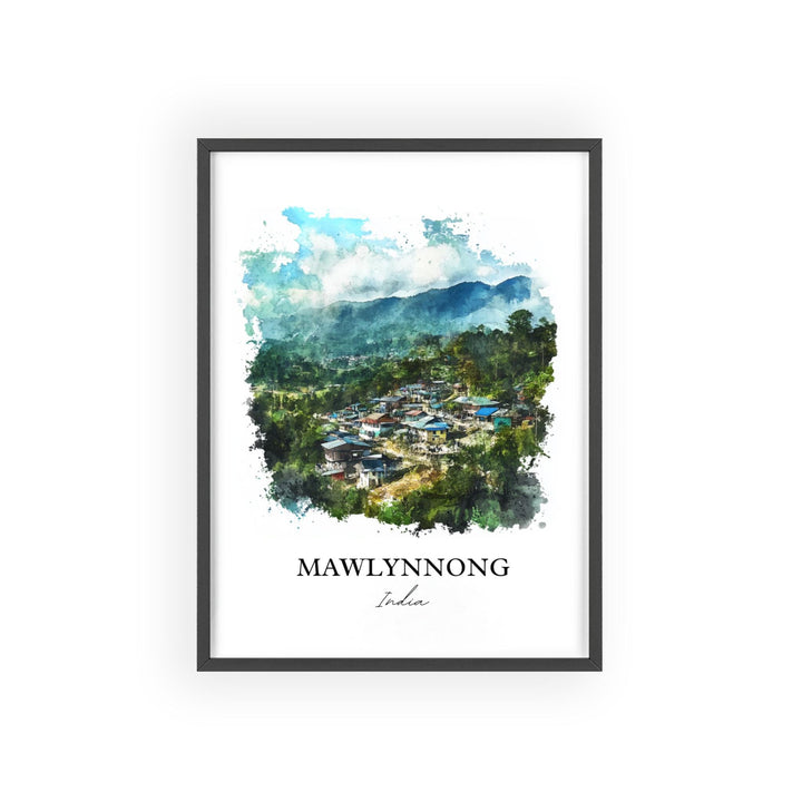 Mawlynnong Wall Art, Meghalaya Print, India Watercolor Art, Mawlynnong Gift, Travel Print, Travel Poster, Housewarming Gift