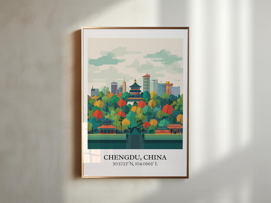 Chengdu China Art, Chengdu Retro Travel Art, Chengdu Home Decor, Chengdu Gift, Chengdu China Travel Art, Travel Prints, Housewarming Gift