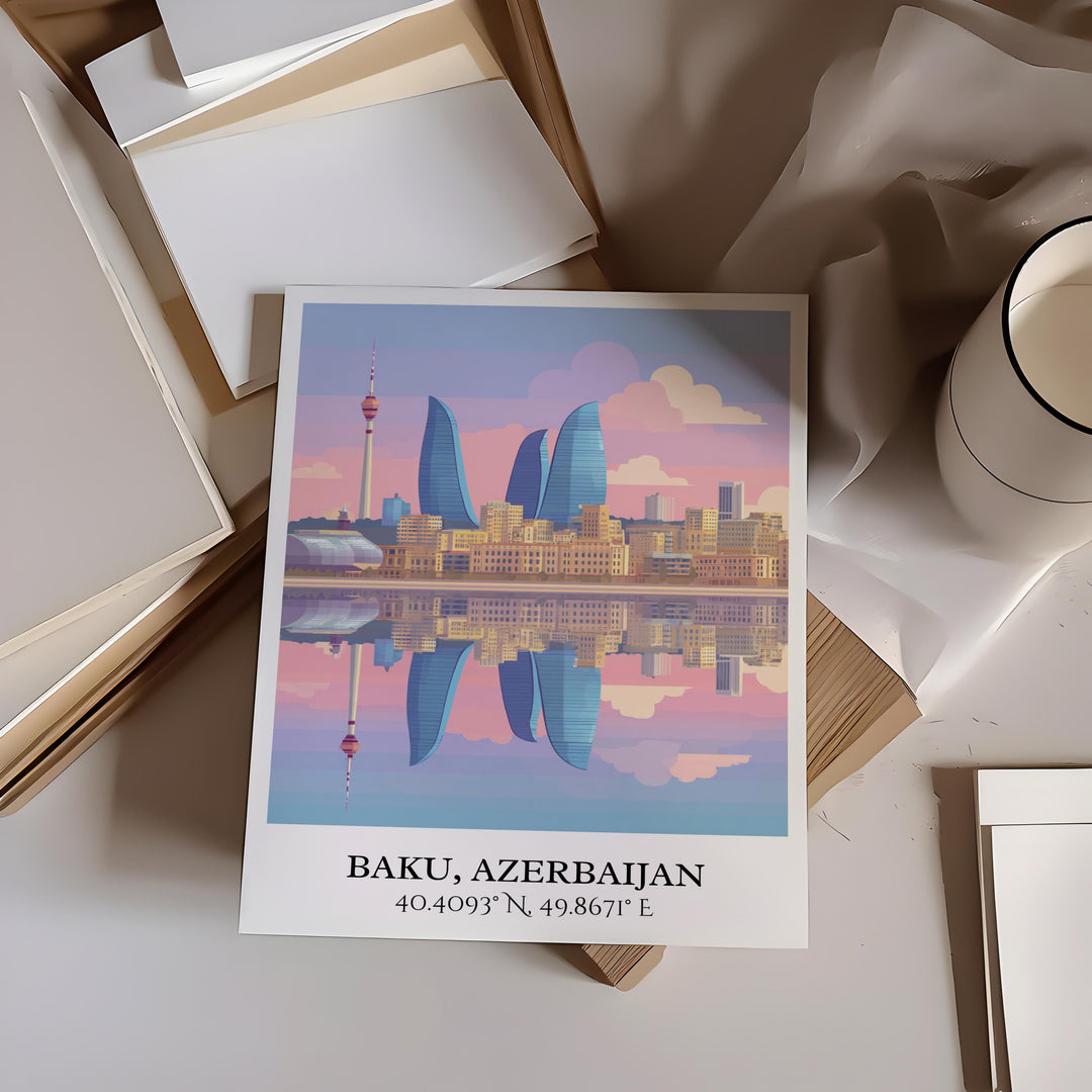 Baku Art, Baku Retro Travel Art, Azerbaijan Home Decor, Azerbaijan Gift, Azerbaijan Travel Art, Travel Prints, Housewarming Gift