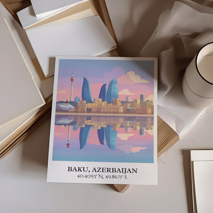 Baku Art, Baku Retro Travel Art, Azerbaijan Home Decor, Azerbaijan Gift, Azerbaijan Travel Art, Travel Prints, Housewarming Gift