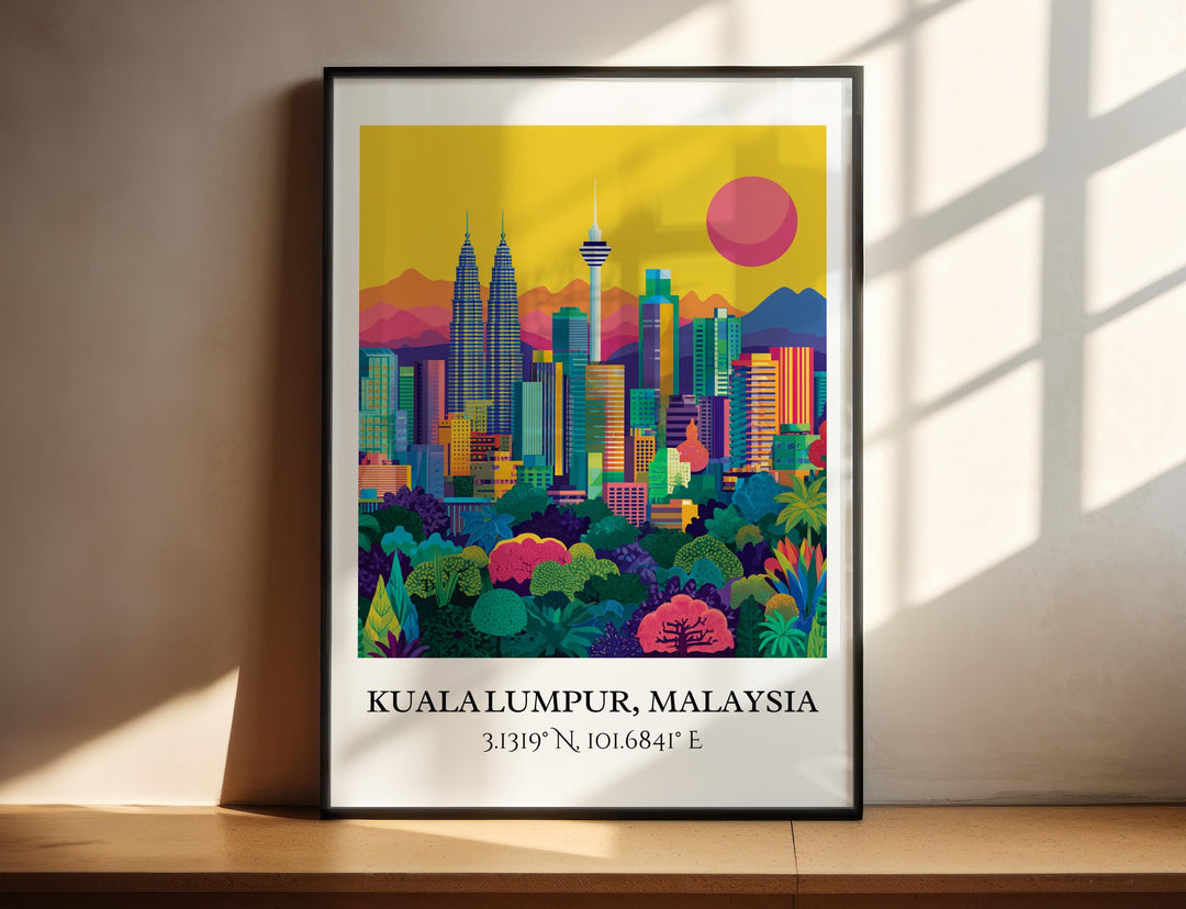 Kuala Lumpur Art, Kuala Lumpur Retro Travel Art, Kuala Lumpur Decor, Kuala Lumpur Gift, Malaysia Wall Art, Travel Prints, Housewarming Gift