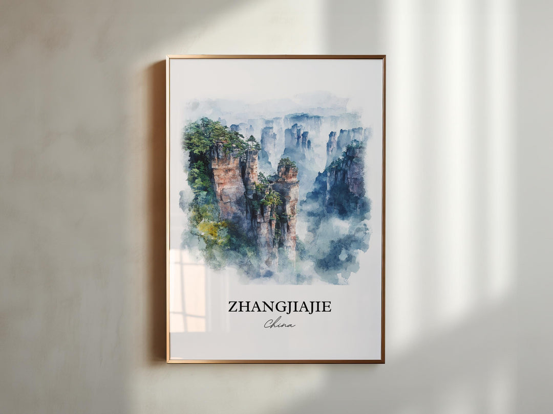 Zhangjiajie Wall Art, Hunan province Print, China Watercolor Art, Zhangjiajie Gift, Travel Print, Travel Poster, Housewarming Gift