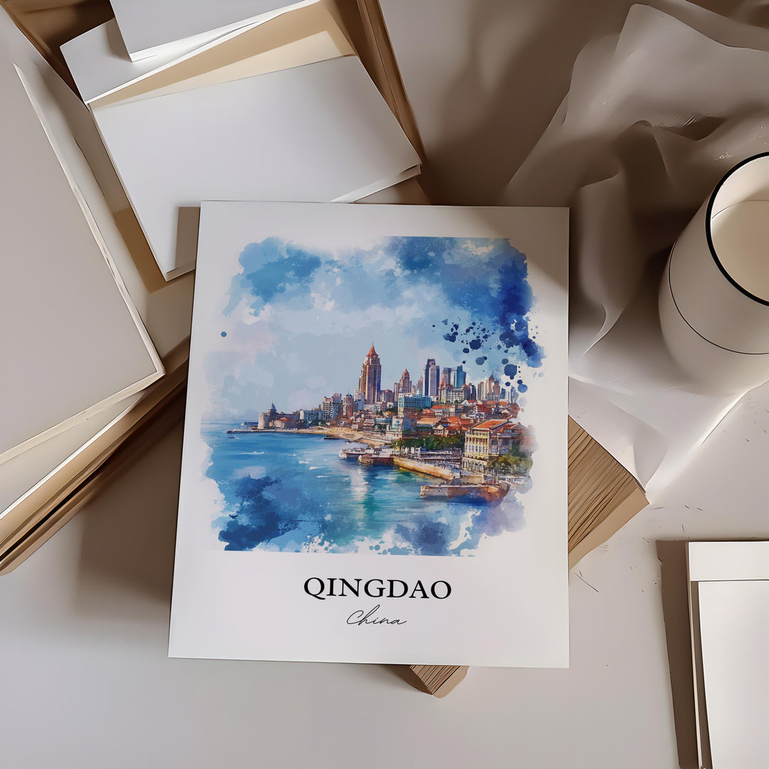 Qingdao Wall Art, Shandong Province Print, China Watercolor Art, Qingdao China Gift, Travel Print, Travel Poster, Housewarming Gift