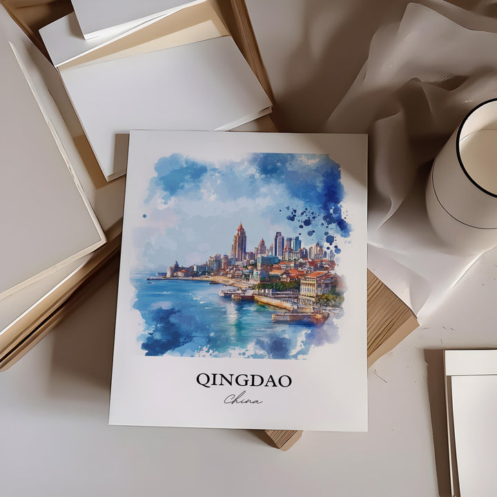 Qingdao Wall Art, Shandong Province Print, China Watercolor Art, Qingdao China Gift, Travel Print, Travel Poster, Housewarming Gift