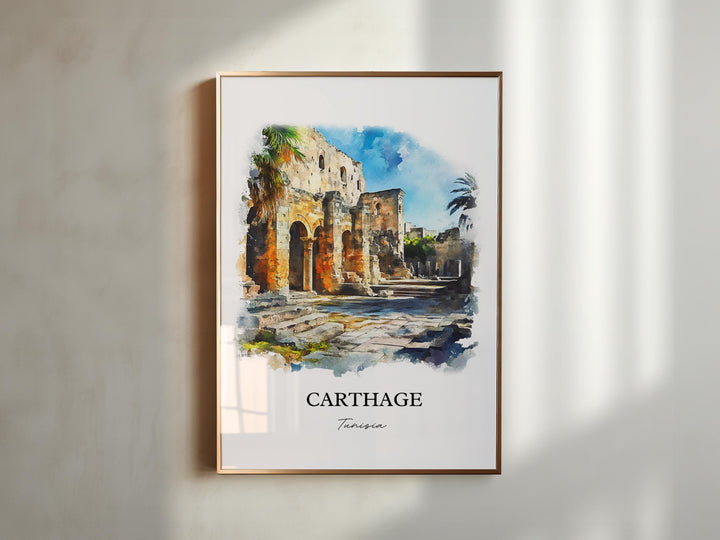 Carthage Wall Art, Tunisia Print, Tunisia Watercolor Art, Carthage Tunisia Gift, Travel Print, Travel Poster, Housewarming Gift