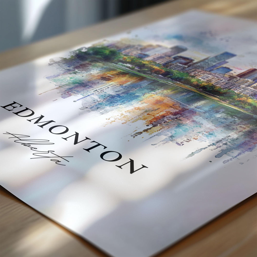 Edmonton Wall Art, Edmonton Canada Print, Alberta Watercolor Art, Edmonton Gift, Travel Print, Travel Poster, Housewarming Gift