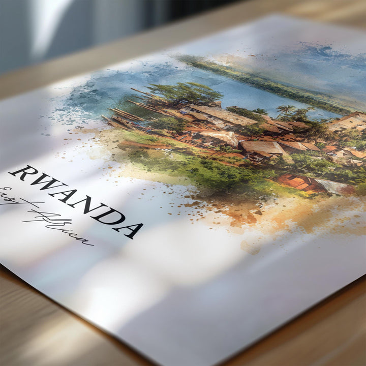 Rwanda Wall Art, Rwanda Print, Rwanda Watercolor Art, Rwanda Africa Gift, Travel Print, Travel Poster, Housewarming Gift