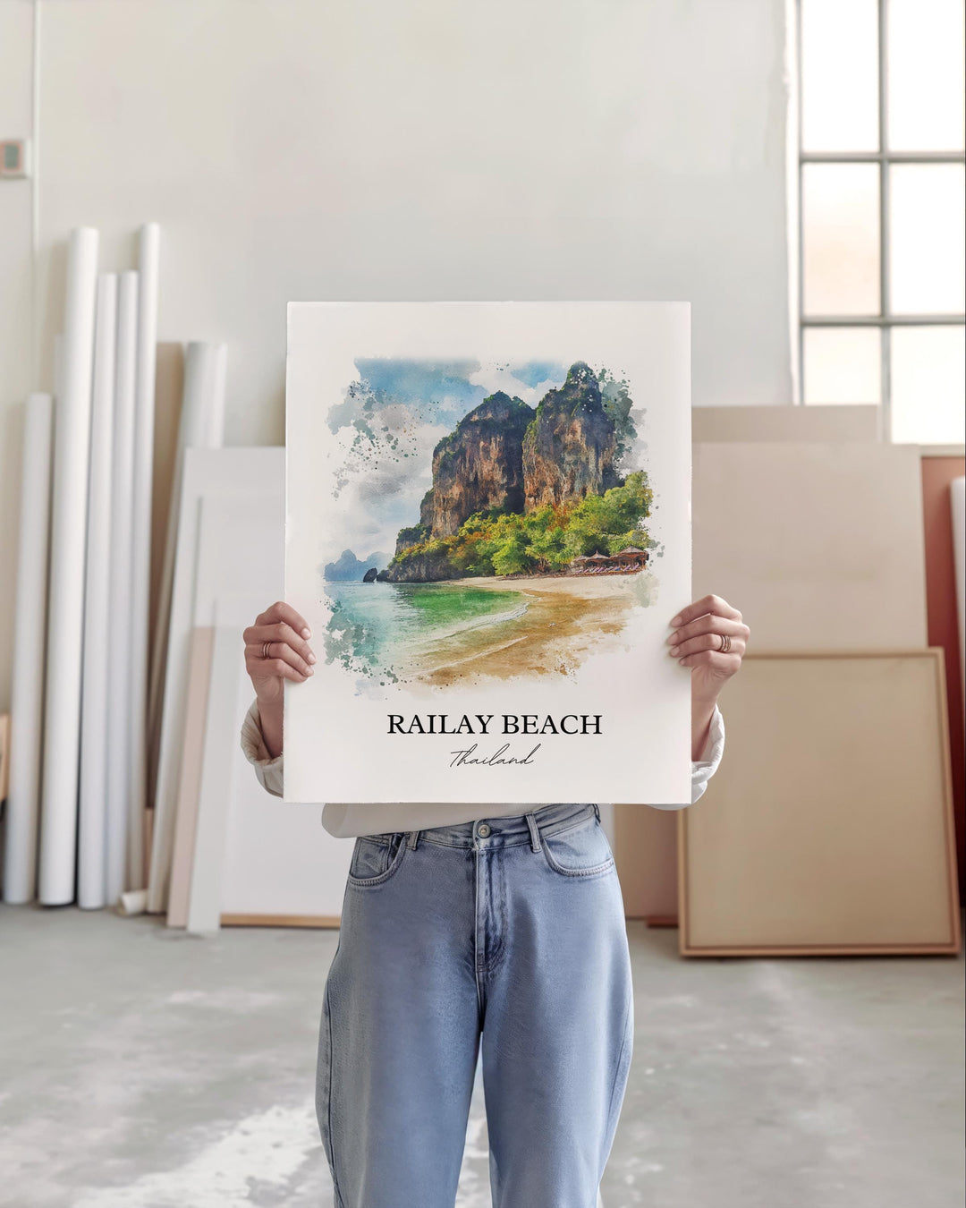 Railay Beach Wall Art, Rai Leh Thailand Print, Thailand Watercolor Art, Railay Beach Gift, Travel Print, Travel Poster, Housewarming Gift