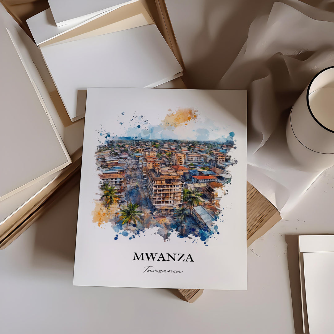 Mwanza Wall Art, Tanzania Print, Tanzania Watercolor Art, Mwanza Tanzania Gift, Travel Print, Travel Poster, Housewarming Gift