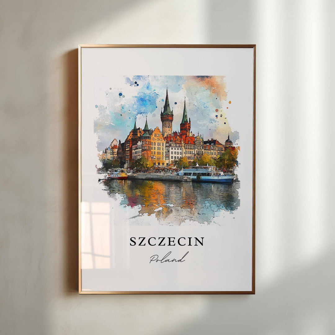 Szczecin Wall Art, Szczecin Poland Print, Szczecin Watercolor Art, Oder River Poland Gift,