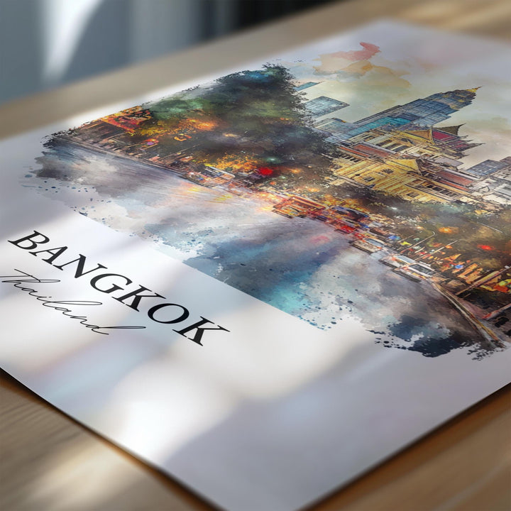 Bangkok Wall Art, Thailand Print, Thailand Watercolor Art, Bangkok Gift, Travel Print, Travel Poster, Housewarming Gift