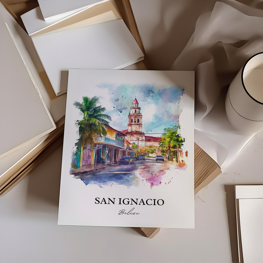 San Ignacio Wall Art, San Ignacio Belize Print, Belize Watercolor Art, Belize Gift, Travel Print, Travel Poster, Housewarming Gift