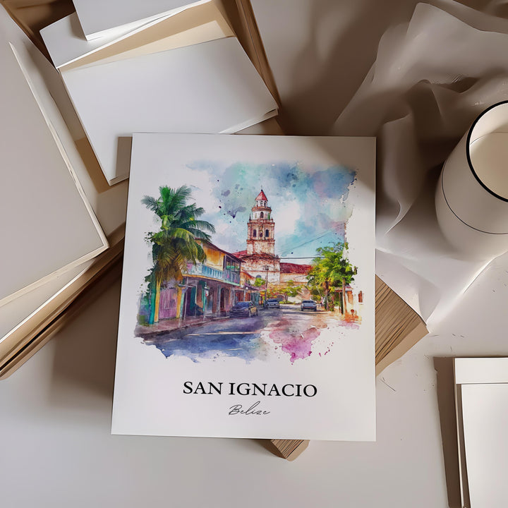 San Ignacio Wall Art, San Ignacio Belize Print, Belize Watercolor Art, Belize Gift, Travel Print, Travel Poster, Housewarming Gift