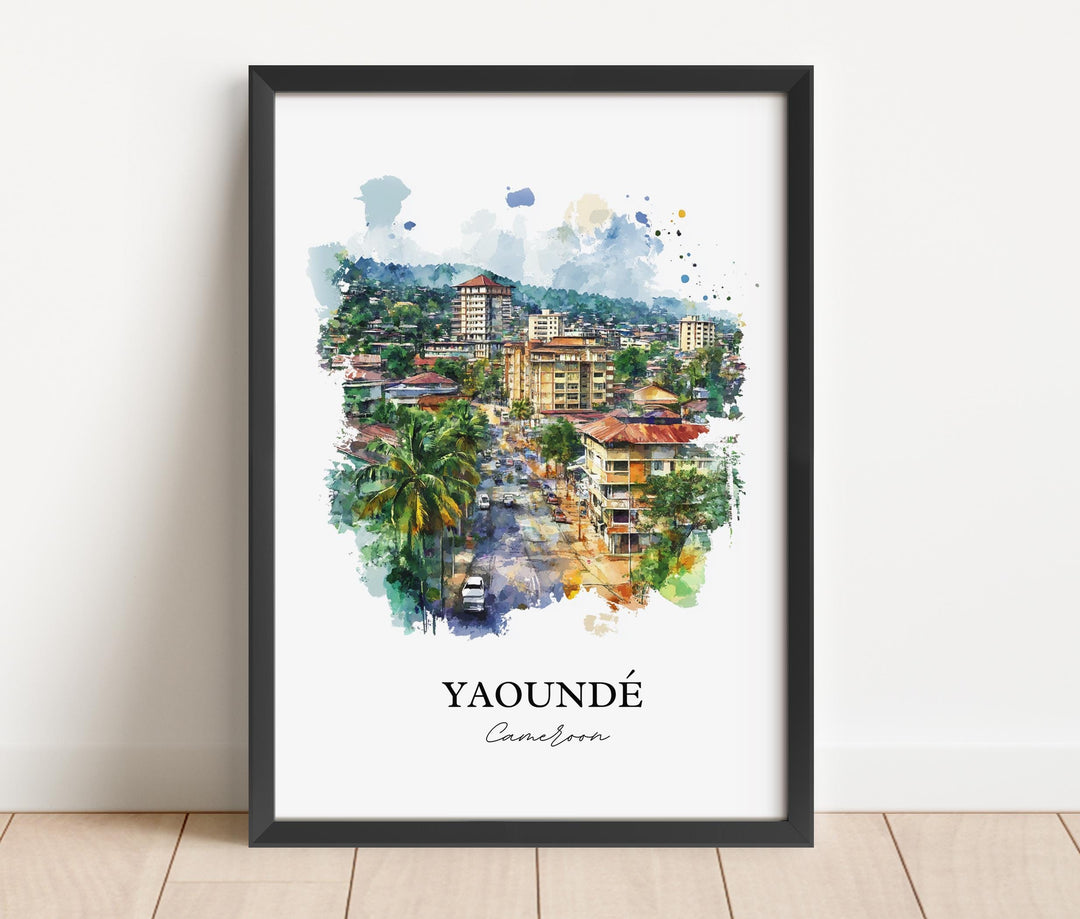 Yaoundé Wall Art, Cameroon Print, Cameroon Watercolor Art, Yaoundé Gift, Travel Print, Travel Poster, Housewarming Gift