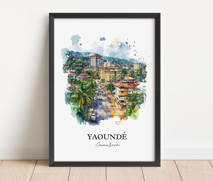Yaoundé Wall Art, Cameroon Print, Cameroon Watercolor Art, Yaoundé Gift, Travel Print, Travel Poster, Housewarming Gift