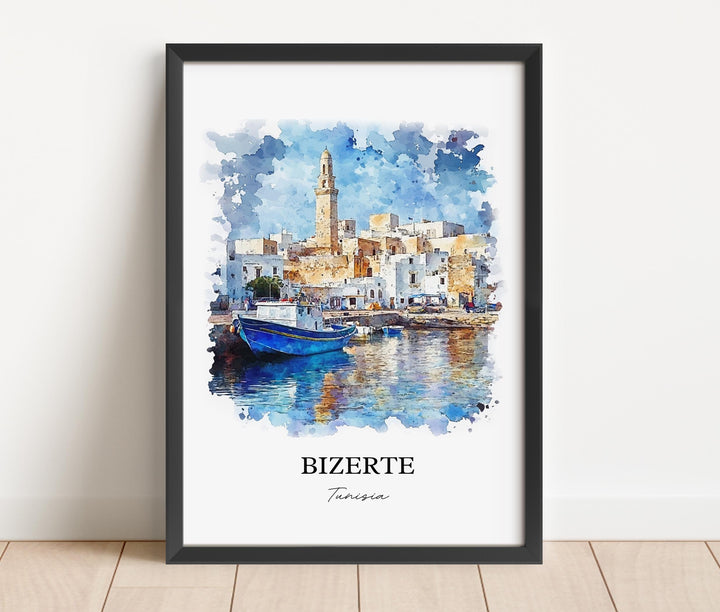 Bizerte Wall Art, Bizerte Tunisia Print, Tunisia Watercolor Art, Bizerte Gift, Travel Print, Travel Poster, Housewarming Gift