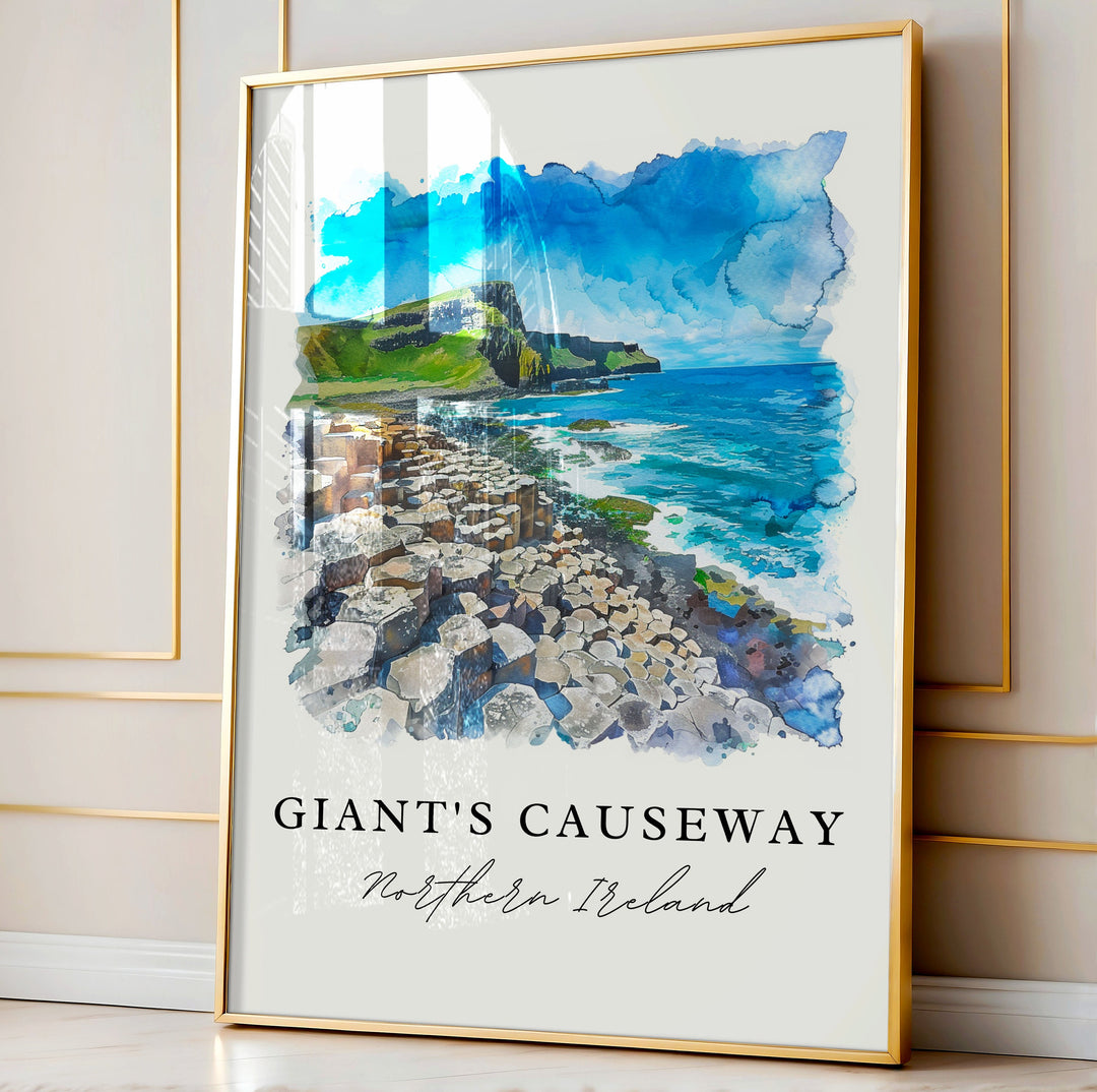 Giants Causeway Wall Art, Giants Causeway Print, Northern Ireland Watercolor, Ireland Gift,