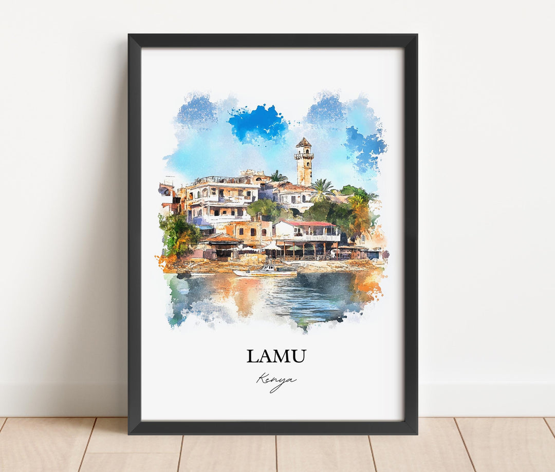 Lamu Kenya Wall Art, Lamu Print, Kenya Watercolor Art, Lamu Kenya Gift, Travel Print, Travel Poster, Housewarming Gift