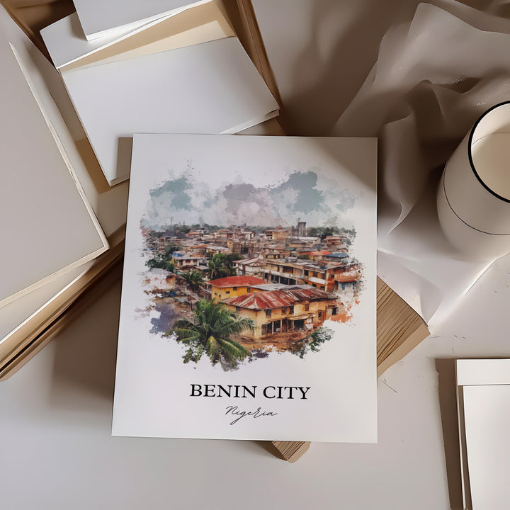 Benin City Wall Art, Nigeria Print, Nigeria Watercolor At, Benin City Gift, Travel Print, Travel Poster, Housewarming Gift