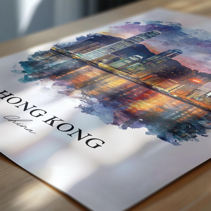 Hong Kong Wall Art, Hong Kong Skyline Print, China Watercolor Art, Hong Kong Gift, Travel Print, Travel Poster, Housewarming Gift