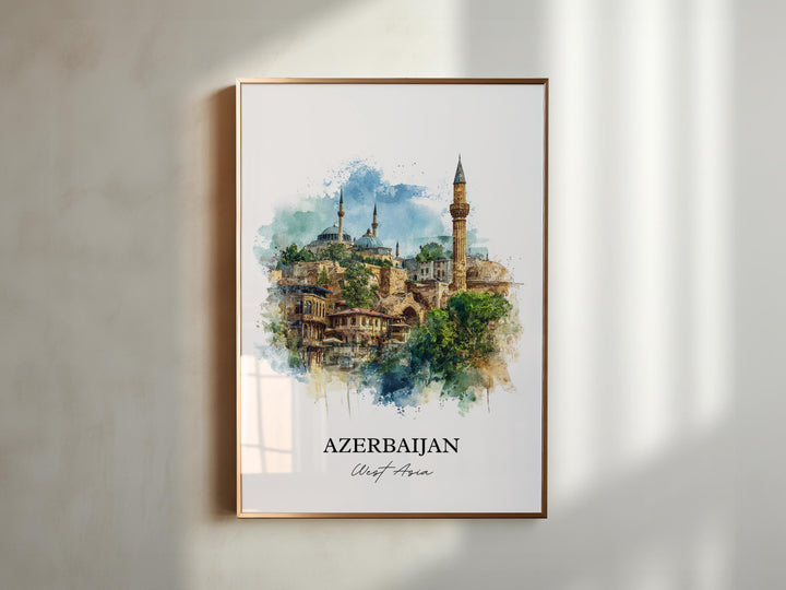 Azerbaijan Wall Art, Azerbaijan Print, Azerbaijan Watercolor Art, Azerbaijan Gift, Travel Print, Travel Poster, Housewarming Gift
