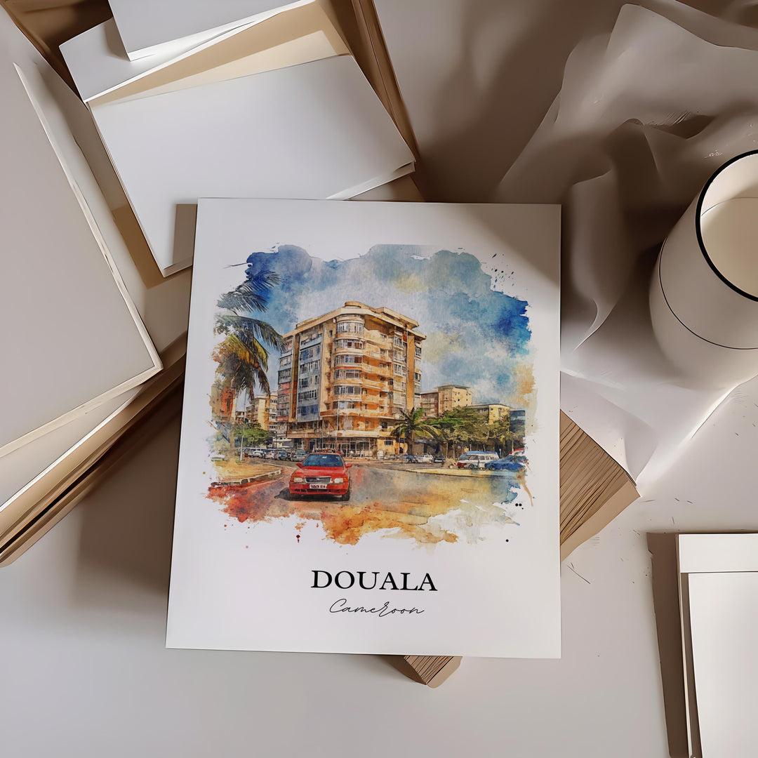 Douala Cameroon Wall Art, Cameroon Print, Cameroon Watercolor Art, Douala Cameroon Gift, Travel Print, Travel Poster, Housewarming Gift