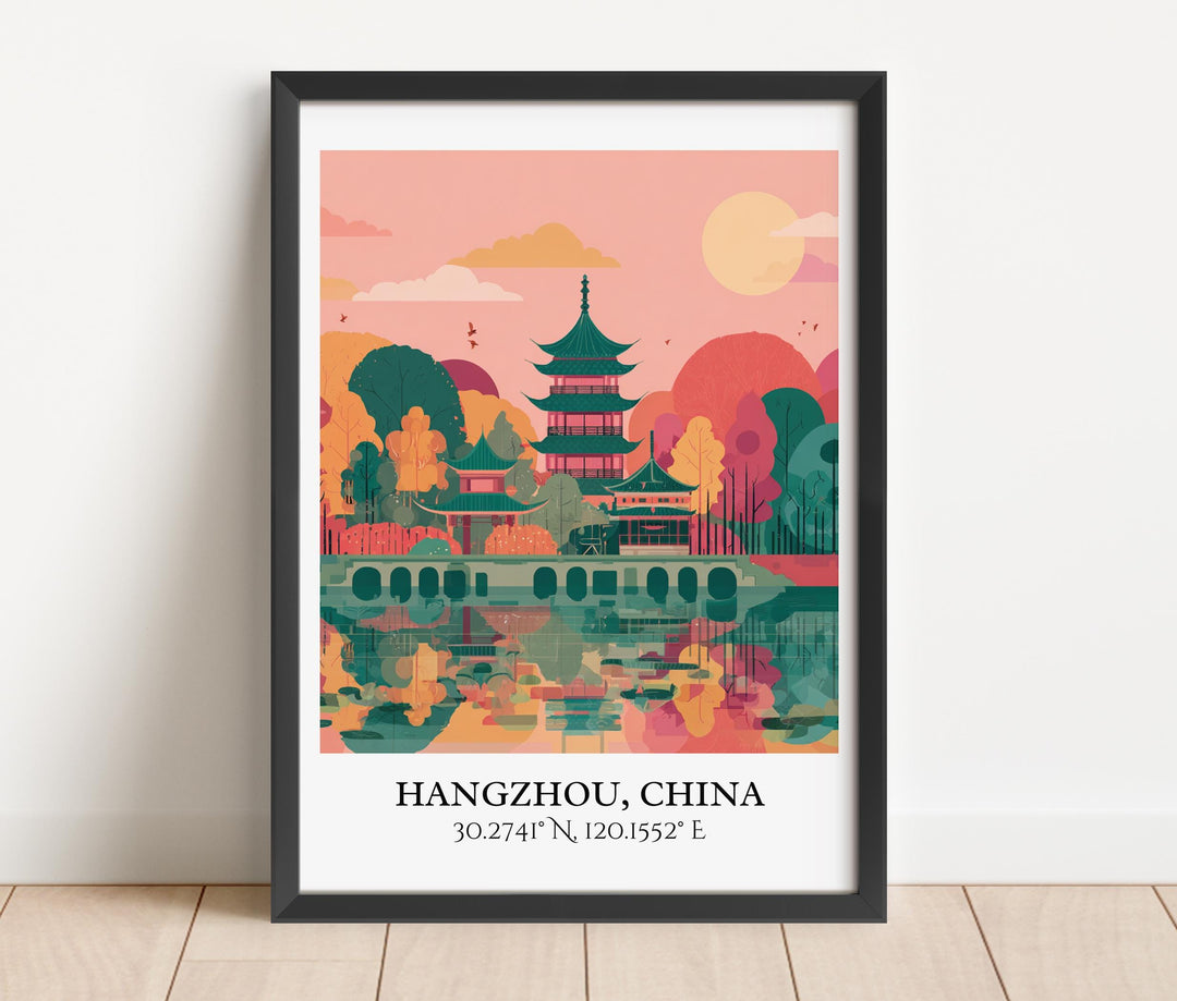 Hangzhou China Art, Hangzhou Retro Travel Art, Hangzhou Home Decor, Hangzhou China Gift, China Travel Art, Travel Prints, Housewarming Gift