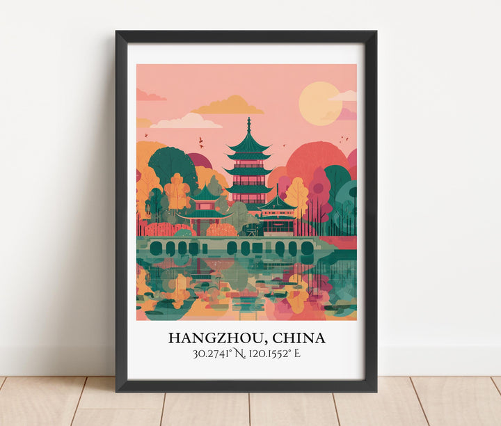 Hangzhou China Art, Hangzhou Retro Travel Art, Hangzhou Home Decor, Hangzhou China Gift, China Travel Art, Travel Prints, Housewarming Gift