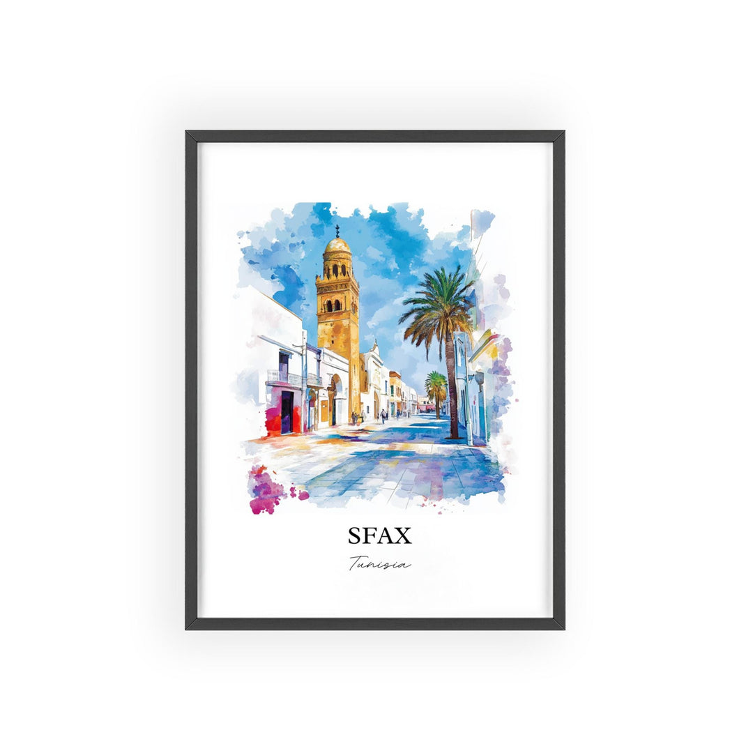 Sfax Tunisia Wall Art, Tunisia Print, Tunisia Watercolor Art, Sfax Tunisia Gift, Travel Print, Travel Poster, Housewarming Gift