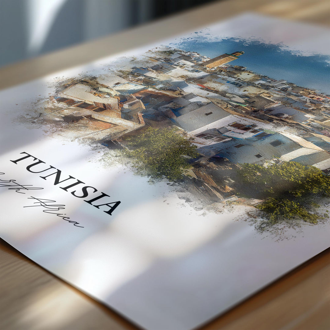 Tunisia Wall Art, Tunisia Africa Print, Tunisia Watercolor Art, Tunisia Gift, Travel Print, Travel Poster, Housewarming Gift