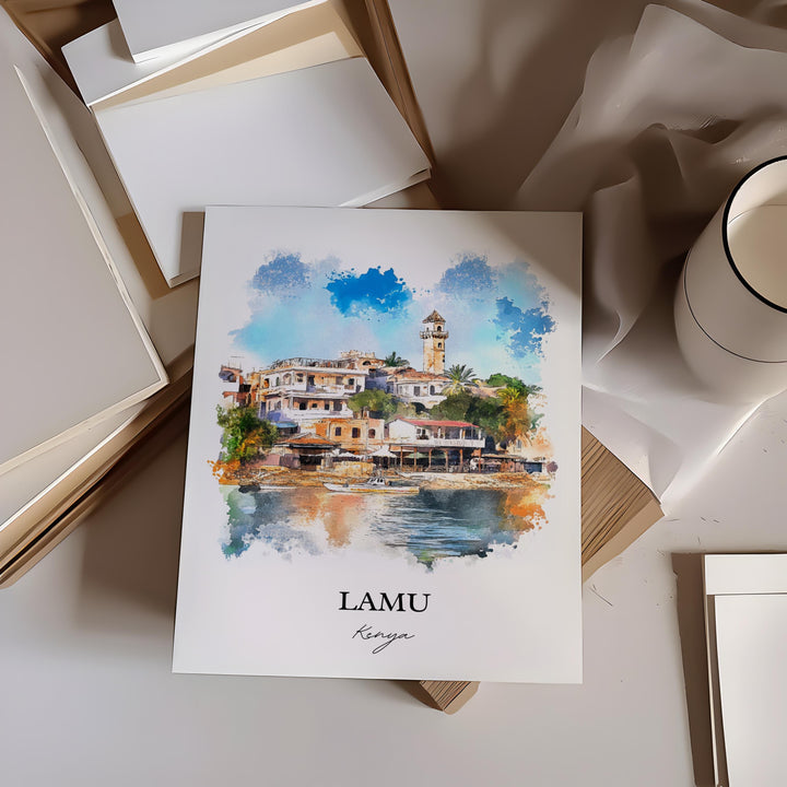 Lamu Kenya Wall Art, Lamu Print, Kenya Watercolor Art, Lamu Kenya Gift, Travel Print, Travel Poster, Housewarming Gift