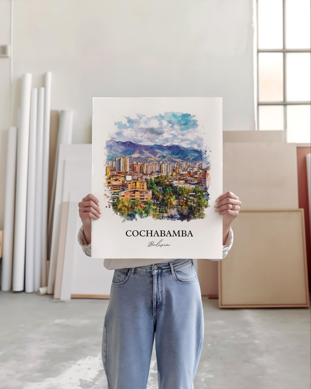 Cochabamba Wall Art, Bolivia Print, Bolivia Watercolor Art, Cochabamba Bolivia Gift, Travel Print, Travel Poster, Housewarming Gift